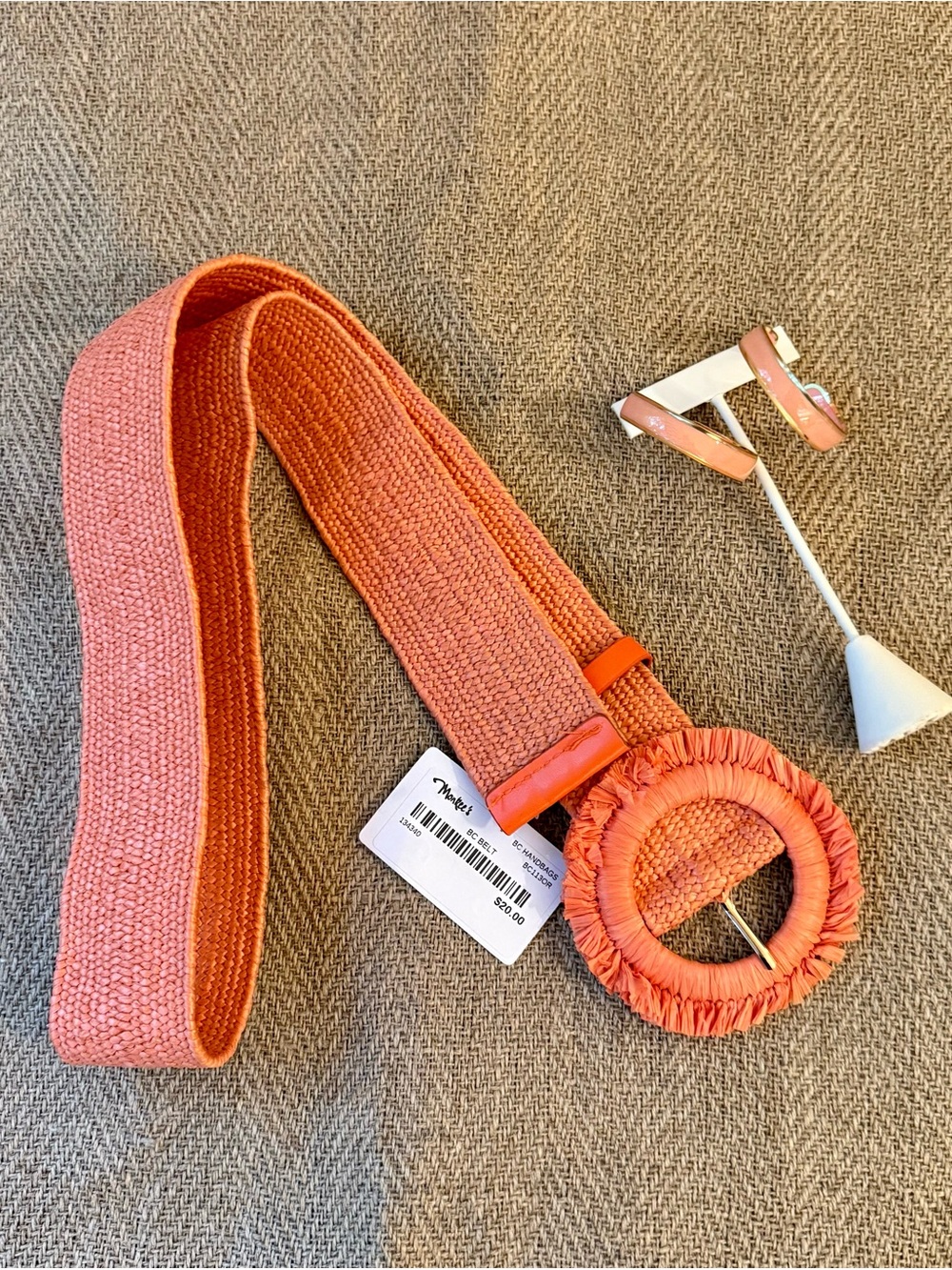 Coral Woven Raffia Stretch Round-Buckle Belt NWT - One Size
